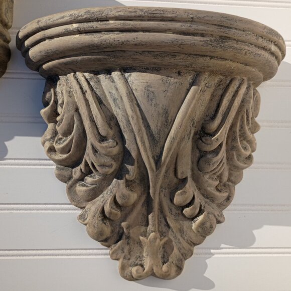 Orleans Ornamental Shelf Wall Sconce with Antique Finish Feather Detail Vtg Pair - Picture 4 of 14